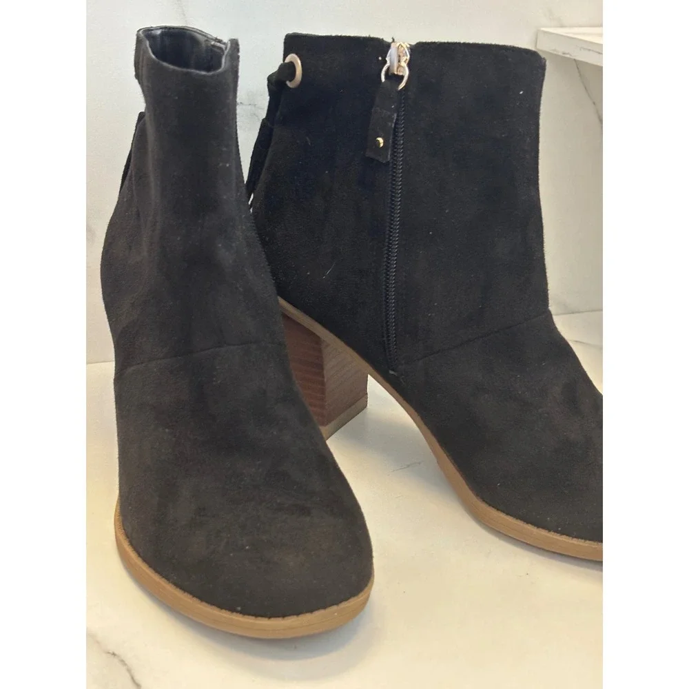 Dr Scholls Lewis Black Microsuede Tassel Block Heel Ankle Boots F9434F1001 8.5M